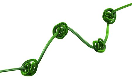 Plant vines green growing twisting knot points, 3d illustration, horizontal, isolated, over whiteの写真素材