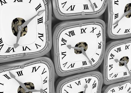 Clock soft squares wall abstract, 3d illustration, horizontalの写真素材