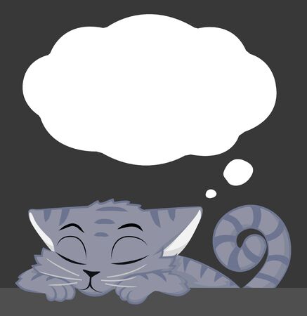 Cat grey snoozing at table with dream thought bubbleのイラスト素材