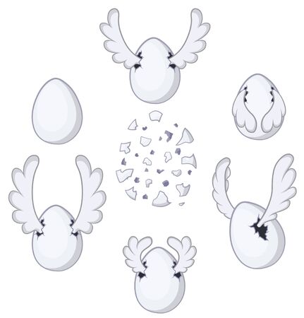 Flying egg with wings, cartoon design element set, isolated vector, horizontalのイラスト素材
