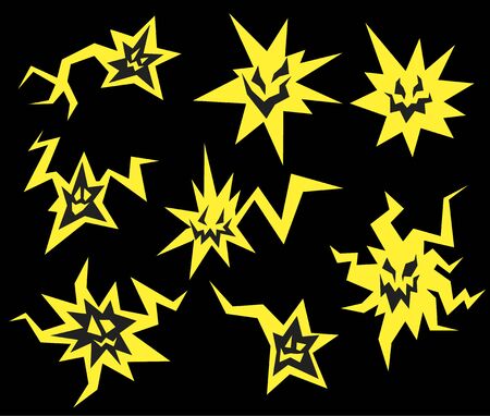 Electric shock happy face stylized sparks cartoon, vector illustration, horizontalのイラスト素材