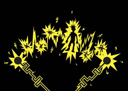 Electric shock figures chain cartoon, vector illustration, horizontalのイラスト素材