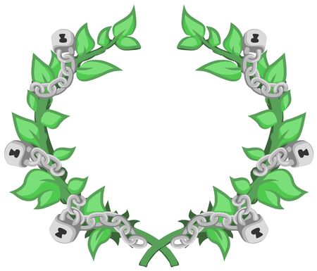 Laurel wreath chained cartoon design element, vector illustration, horizontal, isolatedのイラスト素材