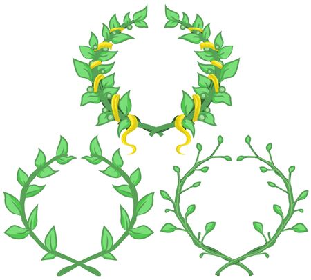 Laurel wreaths cartoon design element set color, isolated vector, horizontalのイラスト素材
