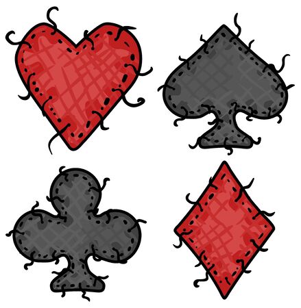 Card suits symbol shape patch cartoon design element, isolated vector, horizontalのイラスト素材