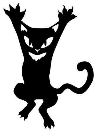 Cat cartoon character claws out arms raised stencil black, vector illustration, vertical, isolatedのイラスト素材