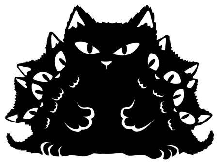Cat cartoon character kitten parent stencil black, vector illustration, horizontal, isolatedのイラスト素材