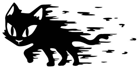 Cat cartoon character motion blur stencil black, vector illustration, horizontal, isolatedのイラスト素材