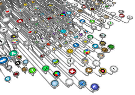 Typewriter mixed symbol buttons array, 3d illustration, horizontalの写真素材