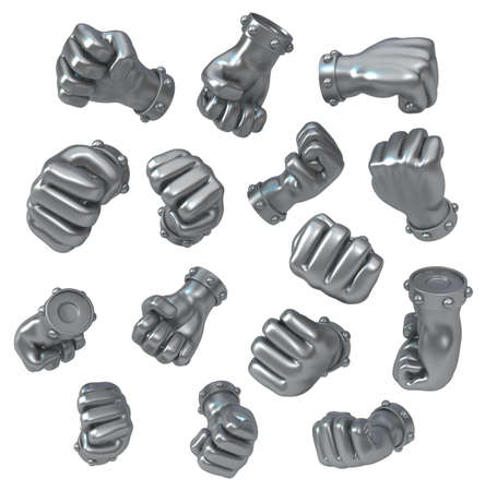 Fists metal selection set, dark grey color, 3d illustration, isolated, vertical, over whiteの写真素材