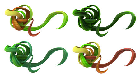 Plant vines green growing twisting hook leaf, 3d illustration, horizontal, isolated, over whiteの写真素材