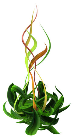 Plant vines green growing twisting colors tendril, 3d illustration, vertical, isolated, over whiteの写真素材