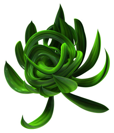 Plant vines green growing twisting ball unwrap, 3d illustration, horizontal, isolated, over whiteの写真素材