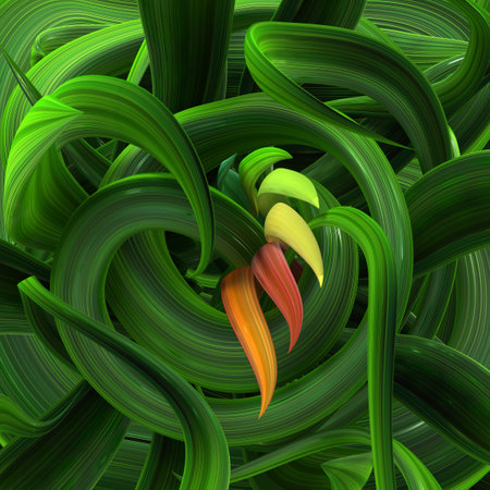 Plant vines green growing twisting colors leaf bit, 3d illustration, horizontalの写真素材