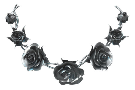 Metal rose necklace decoration isolated, 3d illustration, horizontalの写真素材