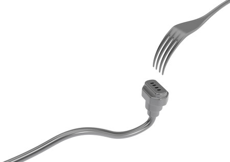 Fork metal socket holes abstract, 3d illustration, horizontal, isolated, over whiteの写真素材