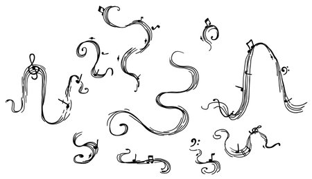 Wispy music streak decorative black design element, vector illustration, horizontal, isolatedのイラスト素材
