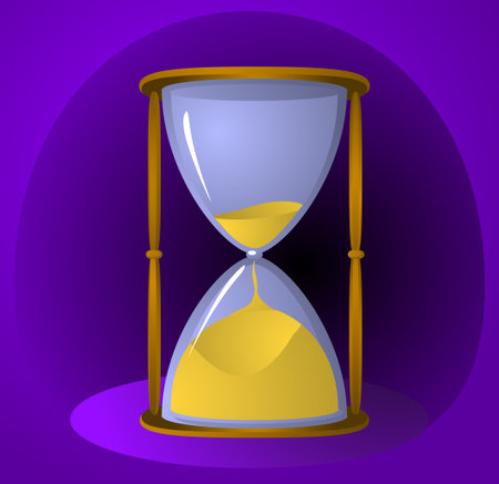 Hourglass sand with purple background cartoon color vector illustration, verticalのイラスト素材