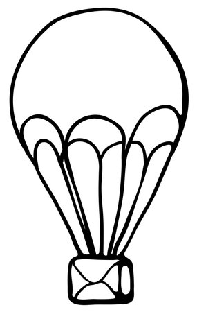 Delivery parachute package dropping, cartoon drawing, vector illustration, vertical, over white, isolatedのイラスト素材