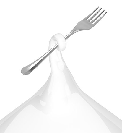 Fork metal propped surreal abstract, 3d illustration, horizontalの写真素材
