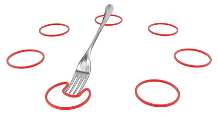 Fork metal seven line circles nudge one, 3d illustration, horizontal, isolated, over whiteの写真素材