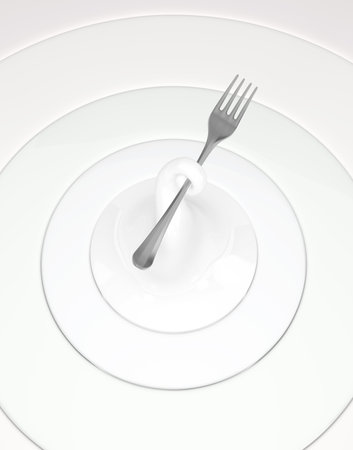 Fork metal propped surreal abstract ring concentric, 3d illustration, horizontalの写真素材