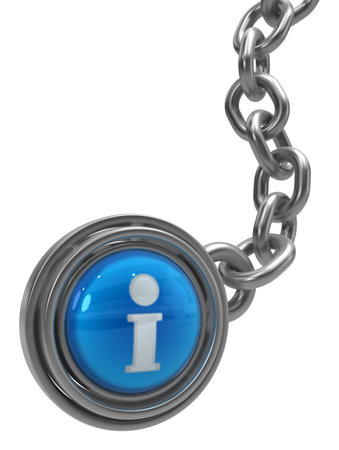 Information help symbol token button chain metal 3d illustration, isolated, vertical, over whiteの写真素材