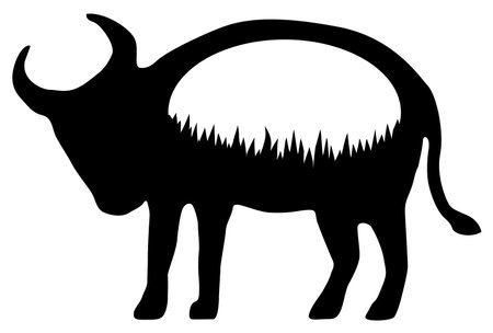 Cow with grass growing in stomach symbol silhouette stencil black, vector illustration, horizontal, isolatedのイラスト素材