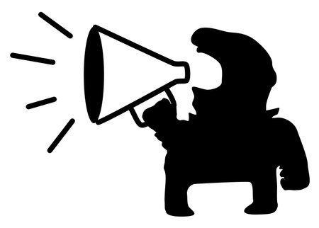 Loud speaker man figure silhouette stencil black, vector illustration, horizontal, over white, isolatedのイラスト素材