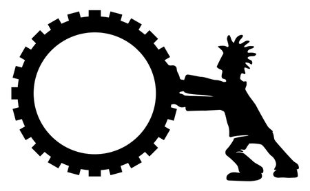 Wheel pusher figure silhouette stencil black, vector illustration, horizontal, over white, isolatedのイラスト素材