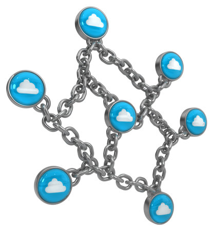 Cloud token button chain system metal 3d illustration, isolated, vertical, over whiteの写真素材