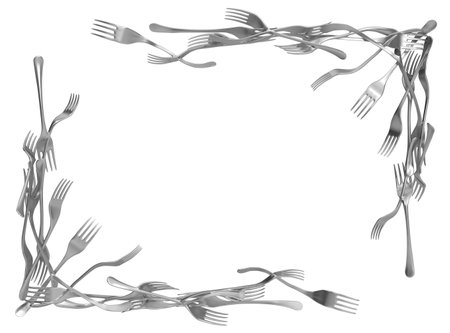 Forks merged metal, corner frame part element, 3d illustration, horizontal, isolated, over whiteの写真素材