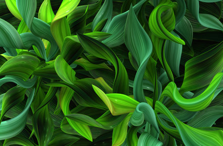 Plant vines green growing twisting twisted leaves, 3d illustration, horizontal backgroundの写真素材