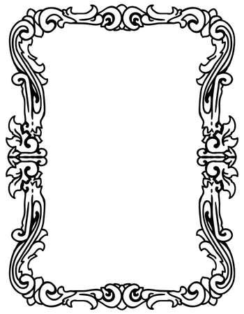Ornate leaves picture frame decorative black ink design element, vector illustration, vertical, isolatedのイラスト素材
