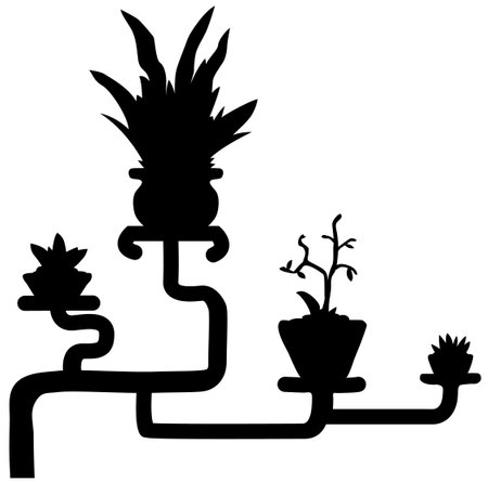 Potted plants corner decoration silhouette design element black, vector illustration, horizontal, isolatedのイラスト素材