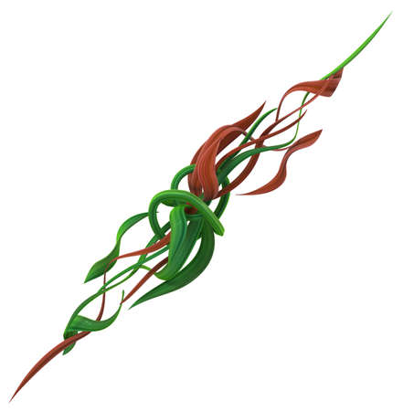 Plant vines green and red leaf abstract, 3d illustration, horizontal, isolated, over whiteの写真素材