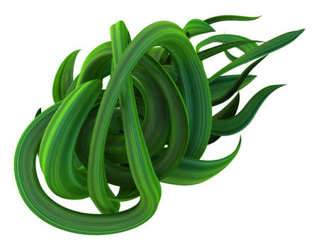 Plant vines green growing twisting flying knot tangle, 3d illustration, horizontal, isolated, over whiteの写真素材