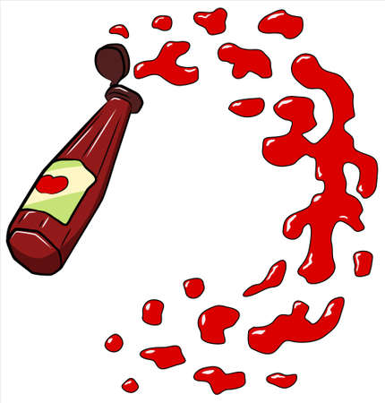 Ketchup bottle splash, cartoon color vector illustration, horizontal, over white, isolatedのイラスト素材