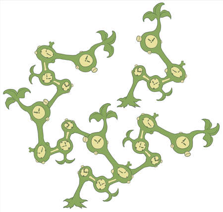 Time plant abstract, cartoon color vector illustration, horizontal, over white, isolatedのイラスト素材
