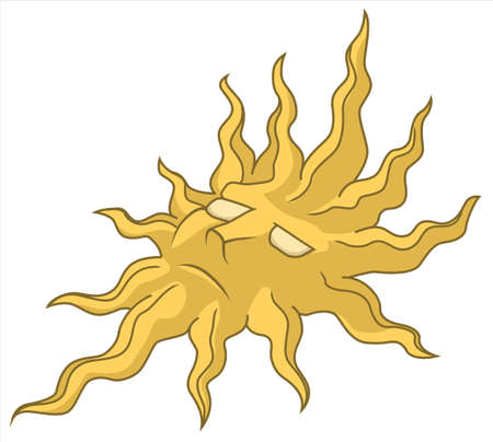 Sun face star shape, cartoon color vector illustration, horizontal, over white, isolatedのイラスト素材