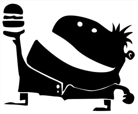 Big mouth eater cartoon character black silhouette, vector illustration, horizontal, isolated, over whiteのイラスト素材