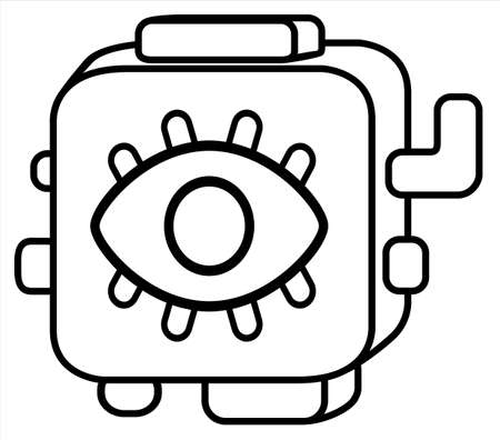 Eye spy device abstract cartoon line drawing, vector, horizontal, black and white, isolatedのイラスト素材
