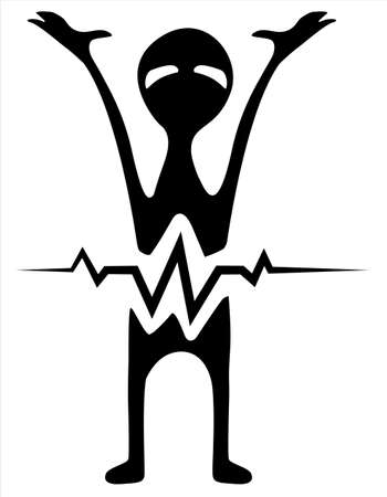 Heartbeat health cartoon character black silhouette, vector illustration, vertical, isolated, over whiteのイラスト素材
