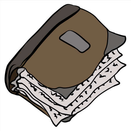 Old book cartoon color drawing, vector illustration, horizontal, over white, isolatedのイラスト素材