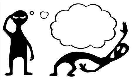Big thought silhouette cartoon character black silhouette, vector illustration, horizontal, isolated, over whiteのイラスト素材