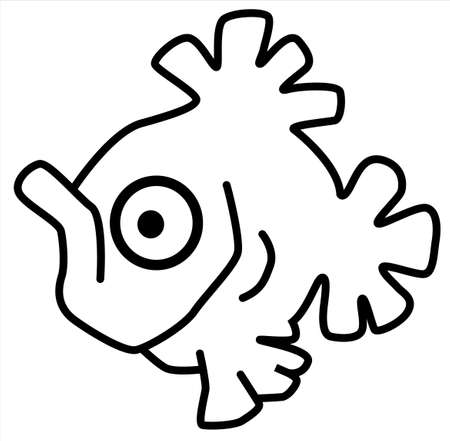 Carp fish cartoon line drawing, vector, horizontal, black and white, isolatedのイラスト素材
