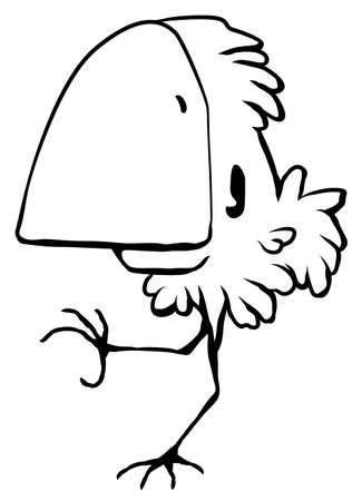 Tall parrot cartoon line drawing, vector, vertical, black and white, isolatedのイラスト素材