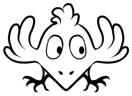 Little bird emblem cartoon line drawing, vector, horizontal, black and white, isolatedのイラスト素材