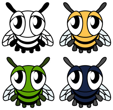Sad fly cartoon design element set, isolated color vector, horizontalのイラスト素材
