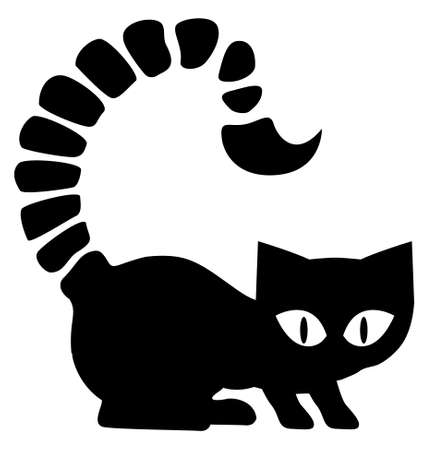 Scorpion cat silhouette outline black, vector illustration, horizontal, over white, isolatedのイラスト素材